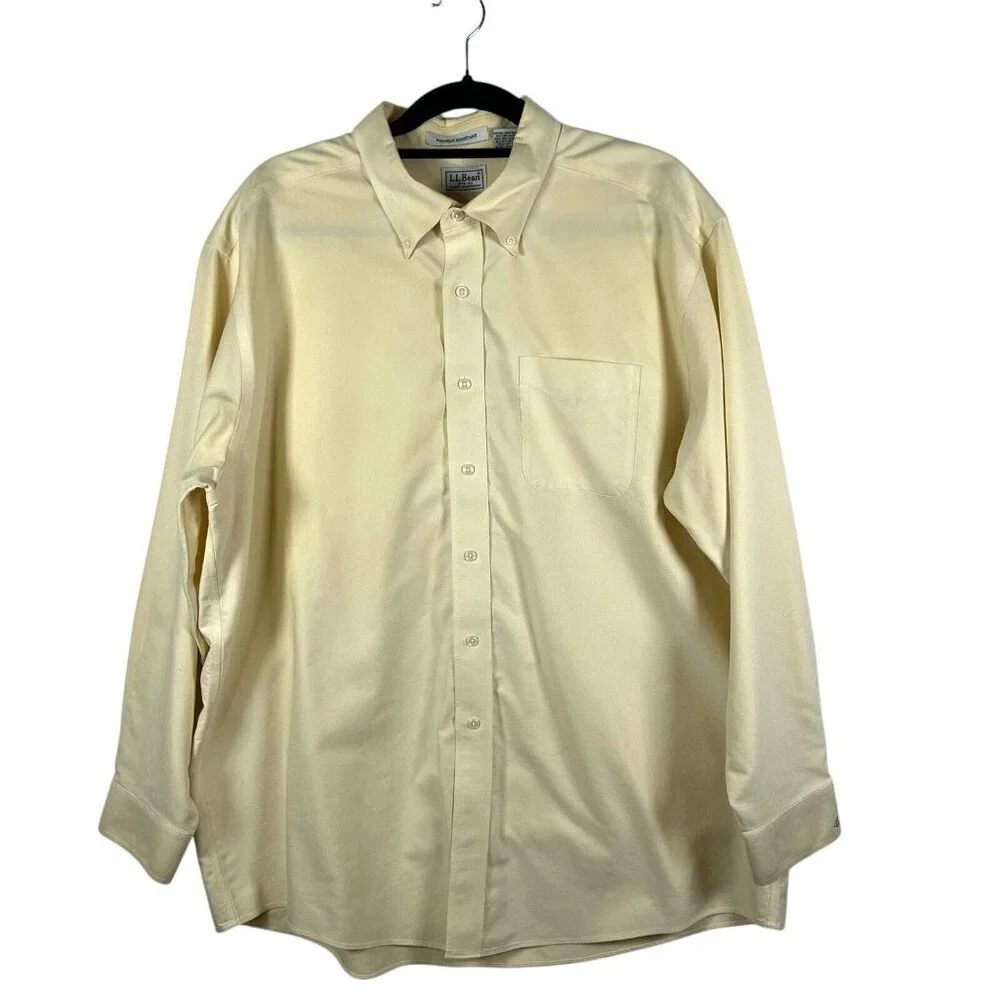 LL Bean Collared Shirt Women's Button Down‎ Wrinkle Resistant Yellow Size XL
